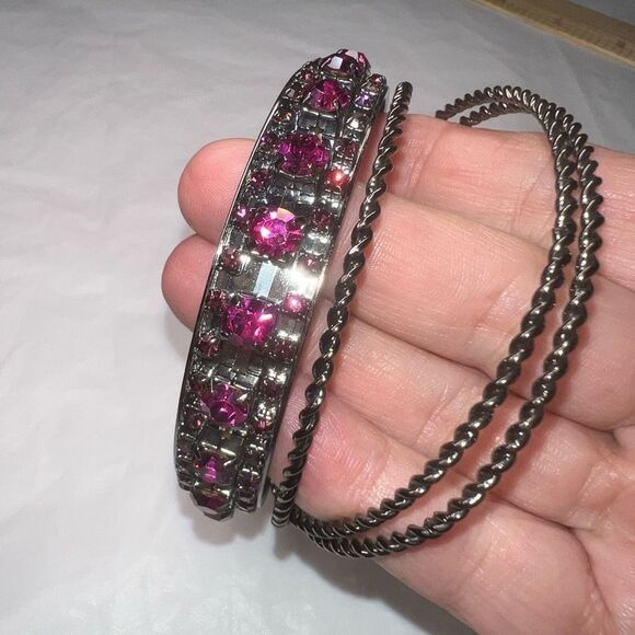 G by Gennaro Gunmetal And Pink Crystal Bangle Set - Picture 2 of 7
